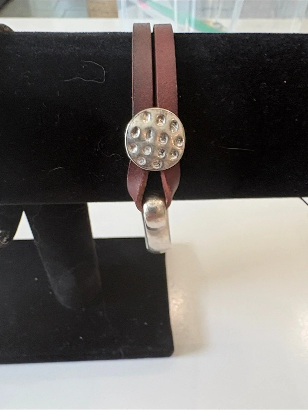 Leather Double-Strap Bracelet with Stud Accent - Black and Brown